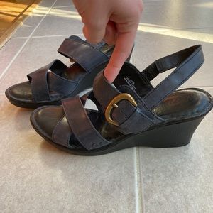 BOC Born of Concept Navy Leather Wedge Heels Size 10